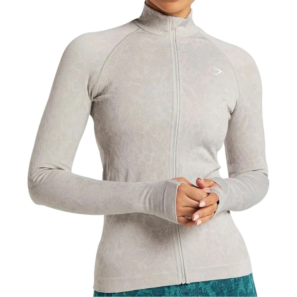 Gymshark Adapt Animal Print Gray seamless full zip workout jacket